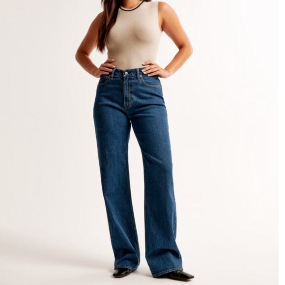 Abercrombie & Fitch Denim - New ABERCROMBIE Curve Love High Rise 90s Relaxed Jean Dark SIZE 28 Regular